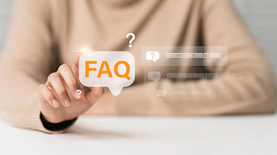 Person interacting with a FAQ chat interface